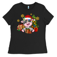 Black little cute christmas cow Ladies Tee - AdoDesignShop