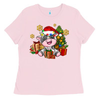 Bubblegum Pink little cute christmas cow Ladies Tee - AdoDesignShop