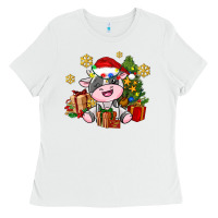 White little cute christmas cow Ladies Tee - AdoDesignShop