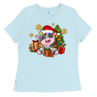 Baby Blue little cute christmas cow Ladies Tee - AdoDesignShop