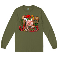 Army Green joy christmas with pig bbs Long Sleeve Tee - BundleAndBundleShop