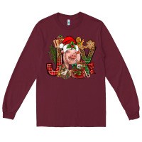 Burgundy joy christmas with pig bbs Long Sleeve Tee - BundleAndBundleShop