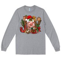 Heather Grey joy christmas with pig bbs Long Sleeve Tee - BundleAndBundleShop