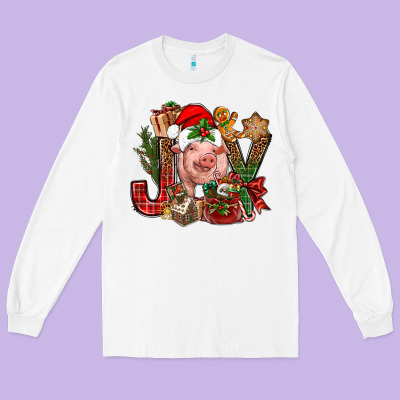 Joy Christmas With Pig Bbs Long Sleeve Tee Designed By Bundleandbundleshop