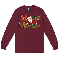 Burgundy joy christmas with santa bbs Long Sleeve Tee - BundleAndBundleShop