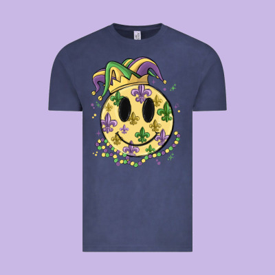 Smiley Face Mardi Gras Vintage Tee Designed By Maliassmallbusiness