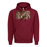 Burgundy Football background leopard Zipper Hoodie - NancyCooperArtShop