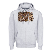 Heather Grey Football background leopard Zipper Hoodie - NancyCooperArtShop