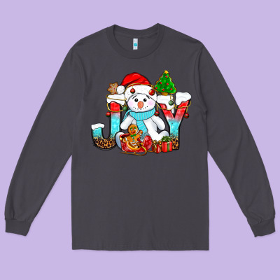 Joy Christmas With Snowman Bbs Long Sleeve Tee Designed By Bundleandbundleshop