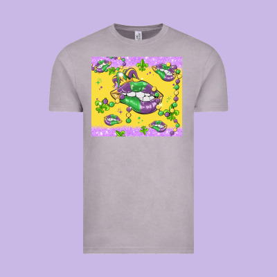 Mardi Gras Lips Vintage Tee Designed By Maliassmallbusiness