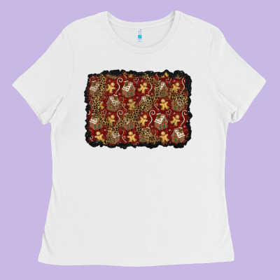 Christmas Gingerbread Man And House Background Ladies Tee Designed By Bundleandbundleshop