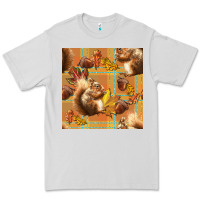 Dove Grey fall squirrel and plaid seamless Premium Tee - BundleAndBundleShop