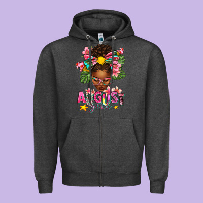 August Girl Afro Woman Summer Zipper Hoodie Designed By Texasbilliewilder