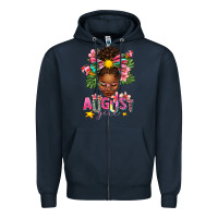 Navy August Girl Afro Woman Summer Zipper Hoodie - texasbilliewilder