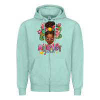 Seafoam August Girl Afro Woman Summer Zipper Hoodie - texasbilliewilder