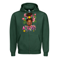 Sports Green August Girl Afro Woman Summer Zipper Hoodie - texasbilliewilder