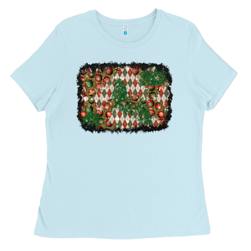 Christmas Ornament And Diamond Plaid  Background Ladies Tee by BundleAndBundleShop | Teevron