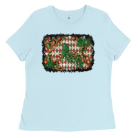Baby Blue christmas ornament and diamond plaid  background Ladies Tee - BundleAndBundleShop