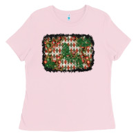 Bubblegum Pink christmas ornament and diamond plaid  background Ladies Tee - BundleAndBundleShop