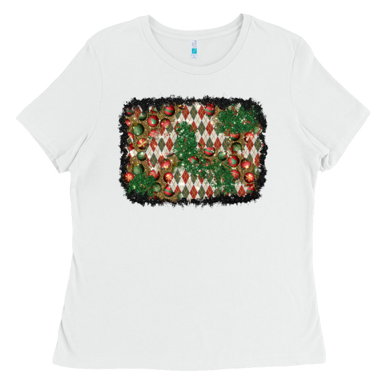 Christmas Ornament And Diamond Plaid  Background Ladies Tee by BundleAndBundleShop | Teevron