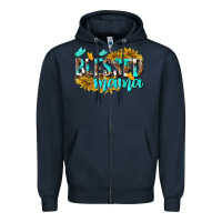 Navy Blessed Mama Zipper Hoodie - texasbilliewilder
