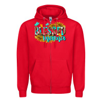 Red Blessed Mama Zipper Hoodie - texasbilliewilder