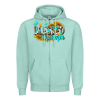 Seafoam Blessed Mama Zipper Hoodie - texasbilliewilder