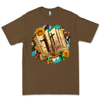 Cacao cross with bible and sunflowers Premium Tee - AdoDesignShop