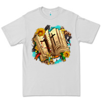Dove Grey cross with bible and sunflowers Premium Tee - AdoDesignShop