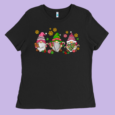 Pink Christmas Gnomies Ladies Tee Designed By Adodesignshop