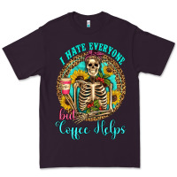 Plum i hate everyone but coffee helps western skeleton coffee sunflowers Premium Tee - Artiststas