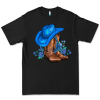Black valentines day blue boots cowgirl hat and roses Premium Tee - AdoDesignShop