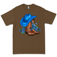 Cacao valentines day blue boots cowgirl hat and roses Premium Tee - AdoDesignShop