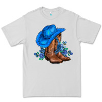 Valentines Day Blue Boots Cowgirl Hat And Roses Premium Tee | Teevron