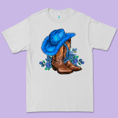 Valentines Day Blue Boots Cowgirl Hat And Roses Premium Tee Designed By Adodesignshop