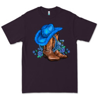 Plum valentines day blue boots cowgirl hat and roses Premium Tee - AdoDesignShop
