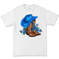 White valentines day blue boots cowgirl hat and roses Premium Tee - AdoDesignShop