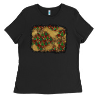Black christmas trees and leopard background Ladies Tee - BundleAndBundleShop