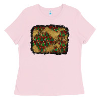 Bubblegum Pink christmas trees and leopard background Ladies Tee - BundleAndBundleShop
