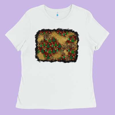 Christmas Trees And Leopard Background Ladies Tee Designed By Bundleandbundleshop