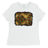 White christmas trees and leopard background Ladies Tee - BundleAndBundleShop