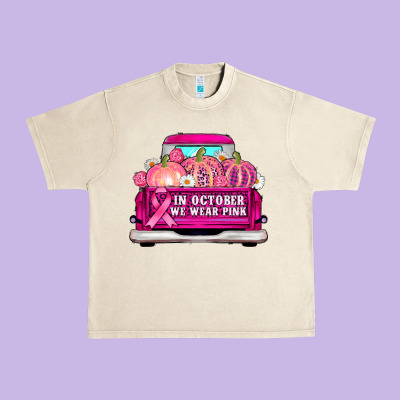 Truck In October We Wear Pink Urban Heavy Tee Designed By Adodesignshop