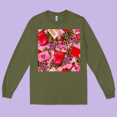 Valentines Day Coffee Cups And Love Letter With Xoxo And Leopard Seaml Long Sleeve Tee Designed By Bundleandbundleshop