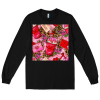 Black valentines day coffee cups and love letter with xoxo and leopard seaml Long Sleeve Tee - BundleAndBundleShop