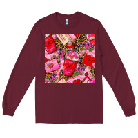 Burgundy valentines day coffee cups and love letter with xoxo and leopard seaml Long Sleeve Tee - BundleAndBundleShop