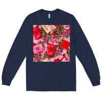 Navy valentines day coffee cups and love letter with xoxo and leopard seaml Long Sleeve Tee - BundleAndBundleShop