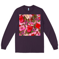 Plum valentines day coffee cups and love letter with xoxo and leopard seaml Long Sleeve Tee - BundleAndBundleShop