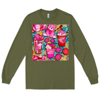 Army Green valentines day with love coffee cups  seamless pattern bbs Long Sleeve Tee - BundleAndBundleShop