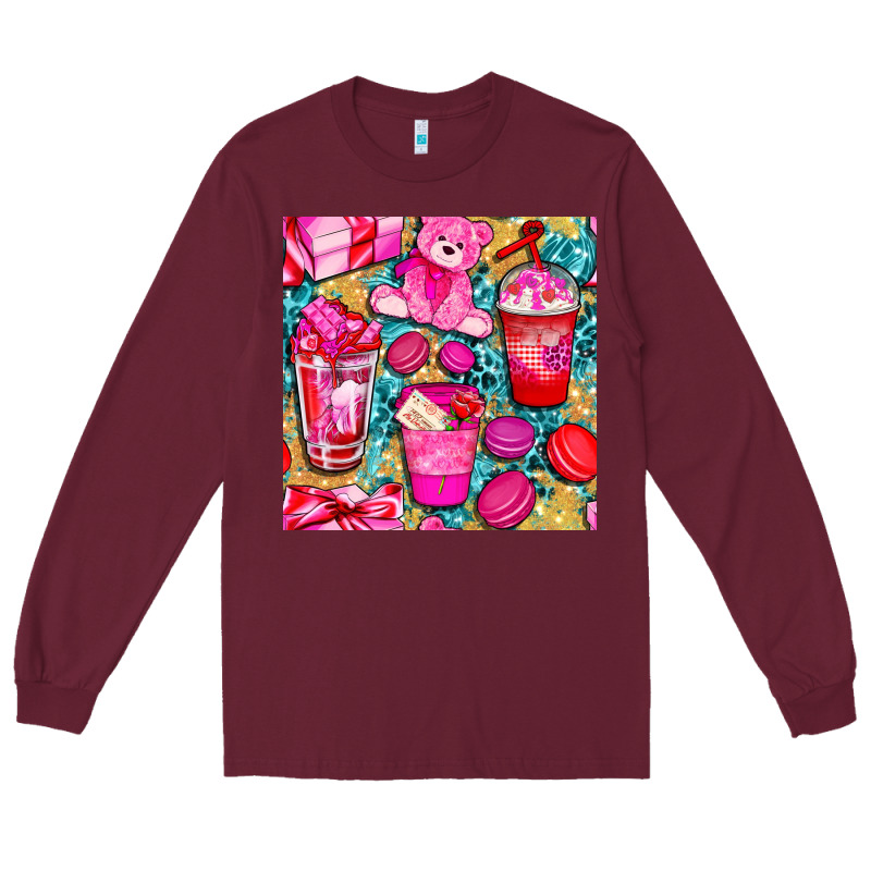 Valentines Day With Love Coffee Cups  Seamless Pattern Bbs Long Sleeve Tee by BundleAndBundleShop | Teevron