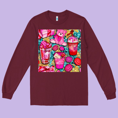 Valentines Day With Love Coffee Cups  Seamless Pattern Bbs Long Sleeve Tee Designed By Bundleandbundleshop